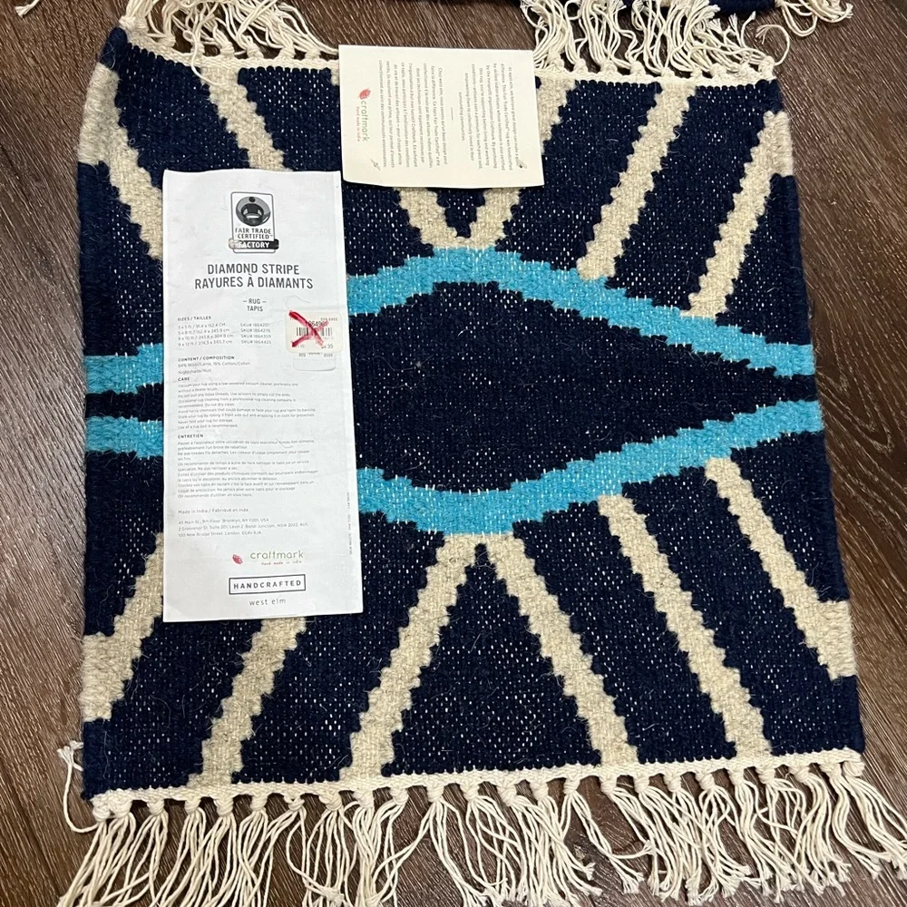 NWT west elm Geometric Fringe mat 2 total
